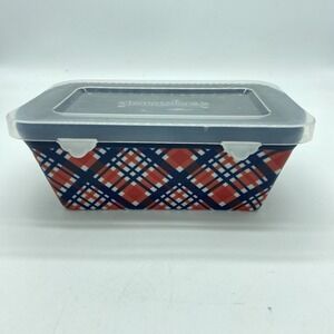 Temp-Tations By Tara 12 Ounce Mini Loaf Dish Red/White/Blue Plaid With Lid